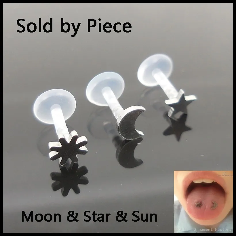 

SHUIMEI 1PC Sun Moon Satr BioFlex Monroe Labret Lip Bar Ring Earring Push Fit Top 16g Ear Cartilage Helix Piercing Body Jewelry