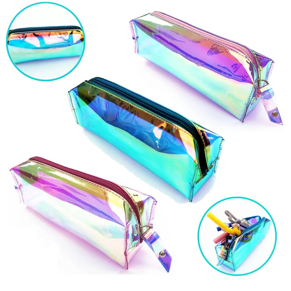 

PVC Laser transparent Reflective Fashion PencilsBags Soft 2017New Pencils Case Durable Large Capacity School Supplies Stationery