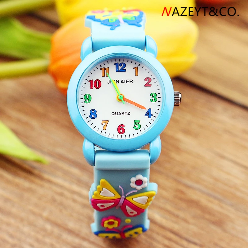 Продвижение маленьких мальчиков и девочек прекрасный красочный №. Простой дизайн кварцевые часы Дети 3D наручные часы с силиконовым