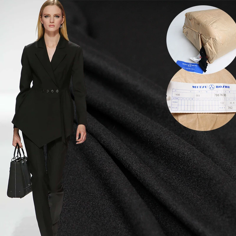 

Pearlsilk 150cm Made in Japan black thin wollen goods 100% wool garment materials suit pants DIY clothes fabrics Free shipping