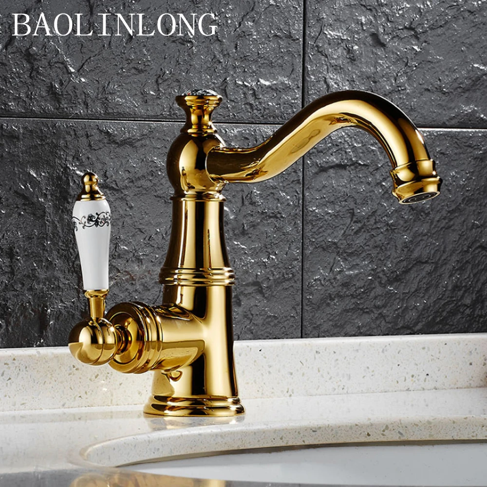 

Gold Brass Basin Bathroom Faucet Vanity Vessel Water Crane Sinks Mixer Faucet Tap