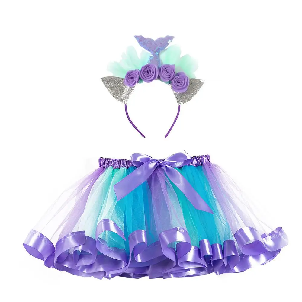 

2019 Pastel Unicorn Tutu Skirt With Flower Headband Children Bustle Birthday Party Tulle Tutu Skirts For Photos Kids Costume Set