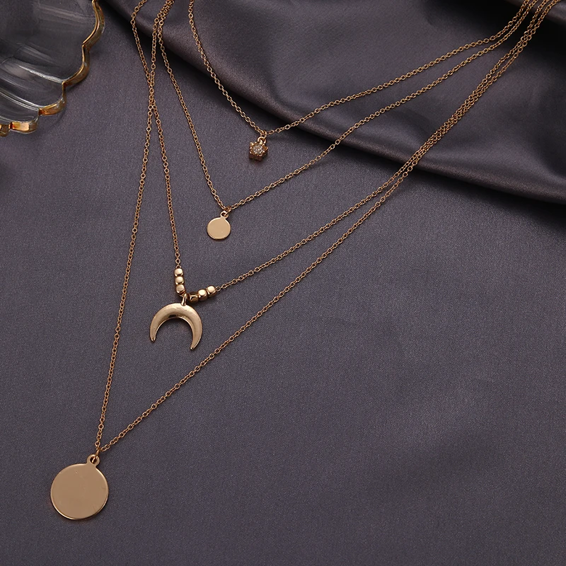 Yhpup Новое модное многослойное ожерелье из цинкового сплава с кулоном для монет винтажное металлическое ожерелье в стиле барокко для женщин ювелирные аксессуары