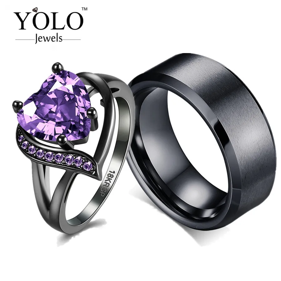 

Luxury Couple Rings Purple Cubic Zirconia Ring for Girl Stainless Steel 316L for Boy Suitable for Wedding Lover Gift Party Rings