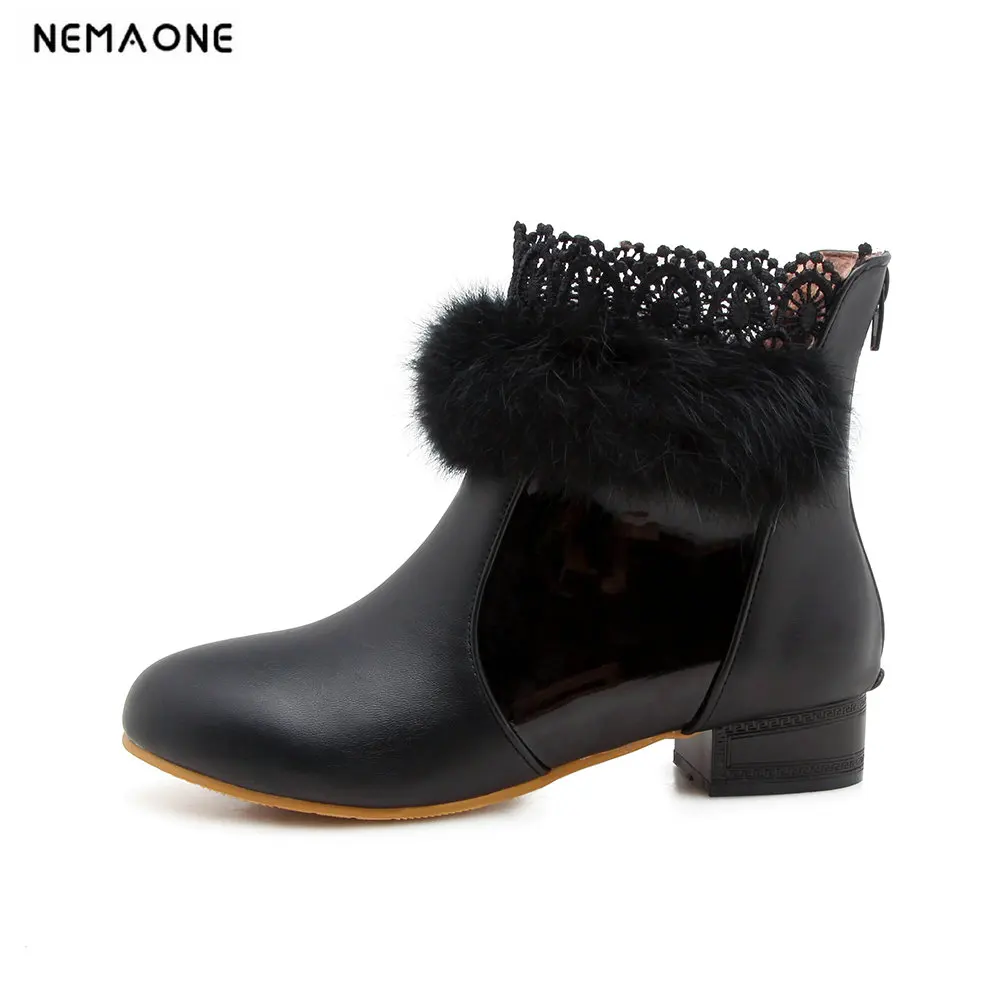 

NEMAONE New girl's ankle boots female low heels women boots flats boots spring autumn women shoes large size 43 black white