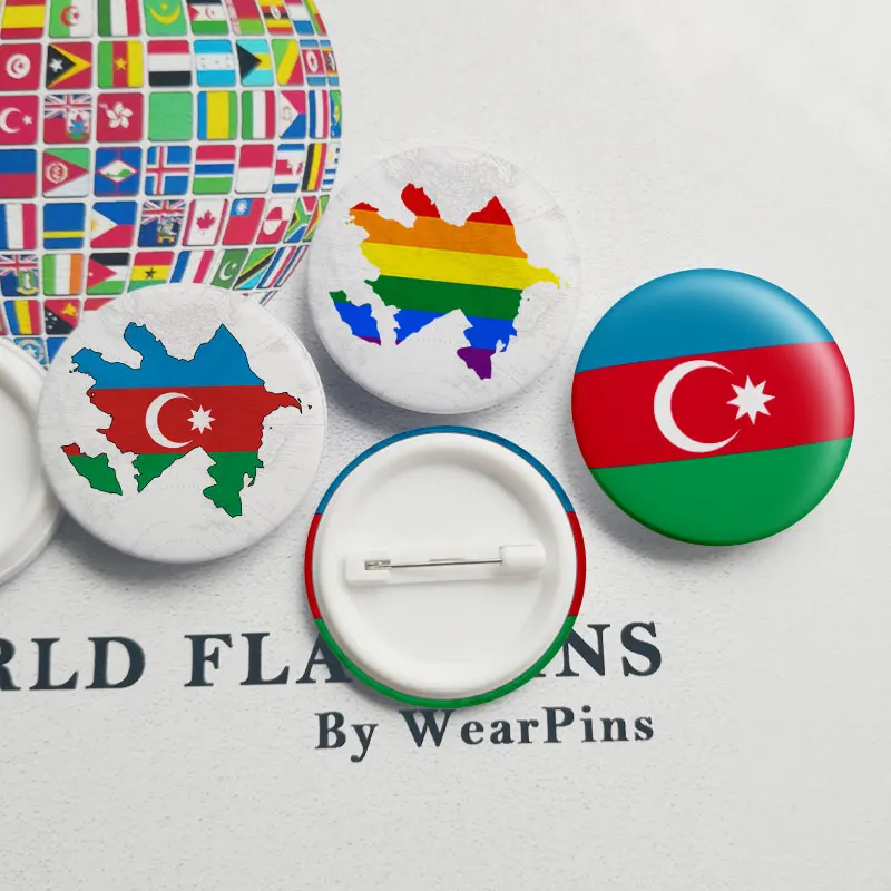 

Azerbaijan Flag Map Tin Button Pins LGBT Gay Rainbow Pride Tin Button Badges
