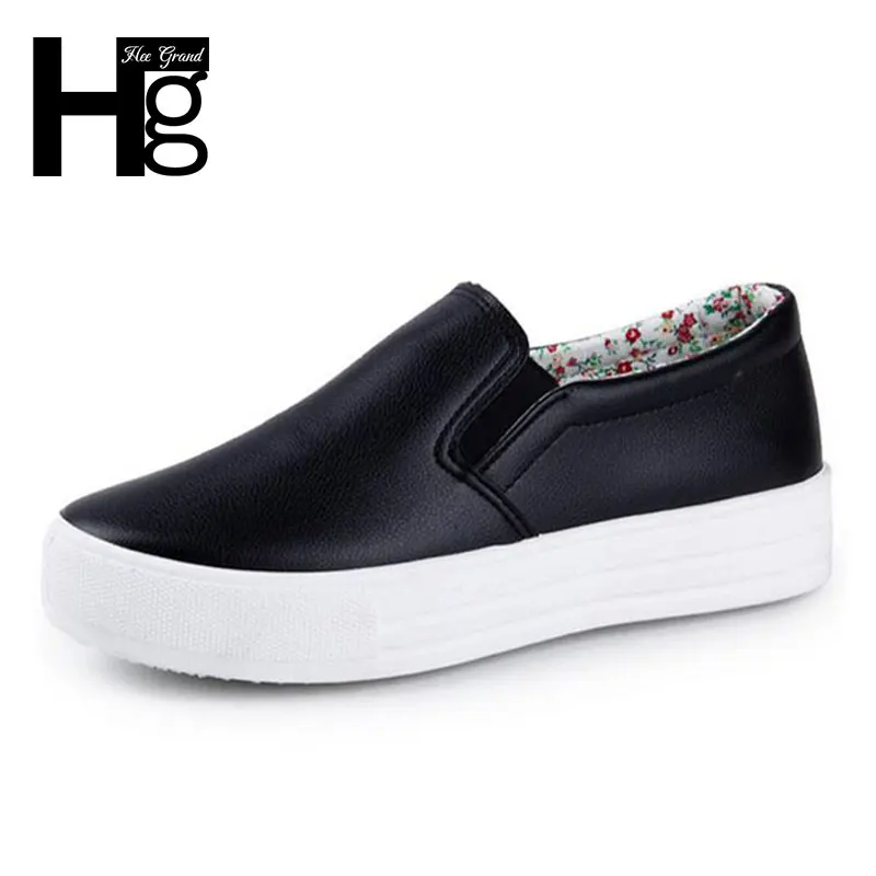 

HEE GRAND New Spring Shoes Shoes Woman Concise Black White Soft PU Leather Slip-on Platform Shoes for Woman Shoes XWD5089