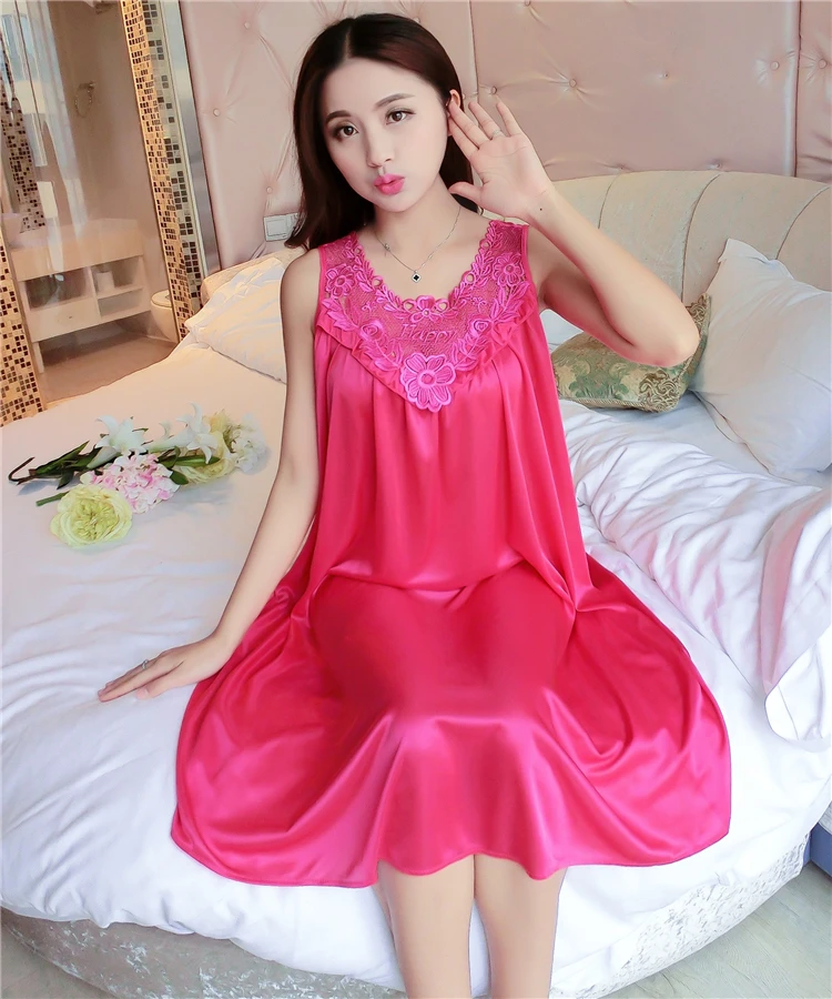 Ladies Sleeveless Chiffon Nightdress Plus Size Women Sexy Satin Silk