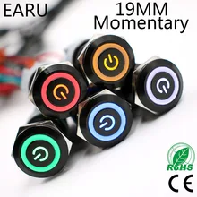 1pc 19mm Black Waterproof Momentary Stainless Steel Metal Push Button Switch Colorful LED Light Horn Car Auto Engine Power Start