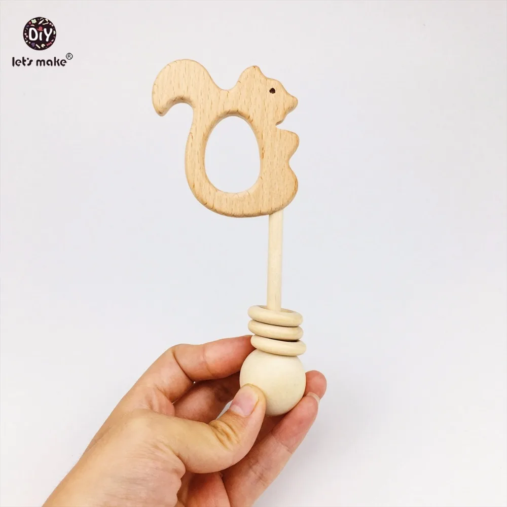 Let's Make Baby Rattles Toys 5pcs Beech Squirrel Wooden Teether