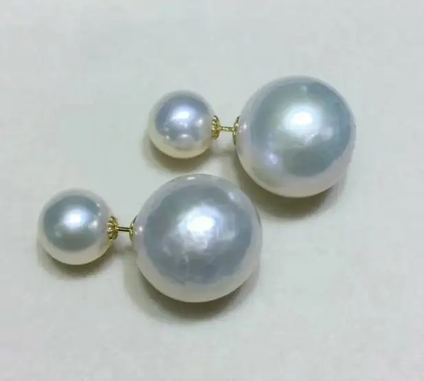

huge pair of 5-6-11-12mm south sea round white pearl earring 18k