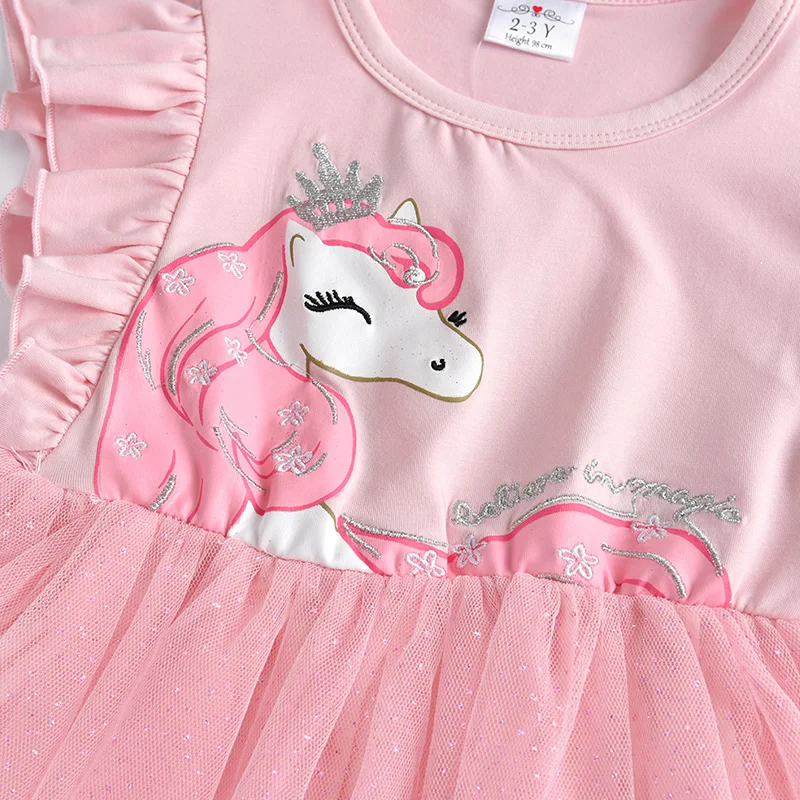 VIKITA Girls Dress Flare Sleeve Kids Cartoon Dresses Children Unicorn Vestidos 2019 Girls Dresses Summer Kids Dress For Girls