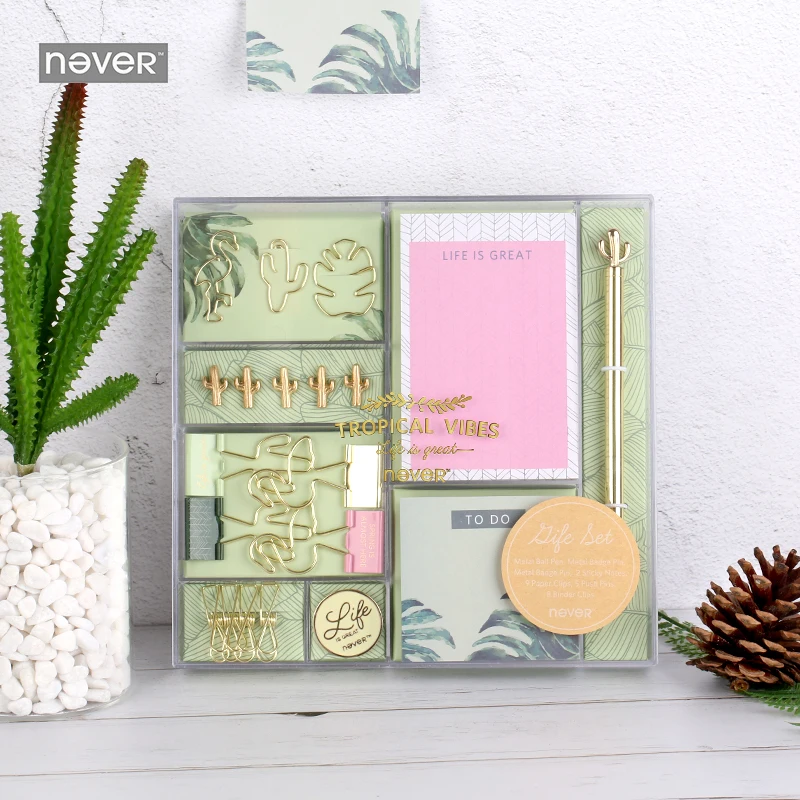 

Green Plant Series Stationery Set Gift Box Combination Gift Stationery Paper Clip Ticket Holder Note School&Office Suppliers