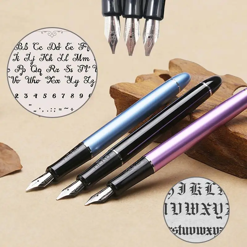 

Metal Broad Nib Set Black Fountain Pen With 3 Nibs 1.1mm 1.5mm 1.9mm School Office Name Ink Pens Gift Stationery