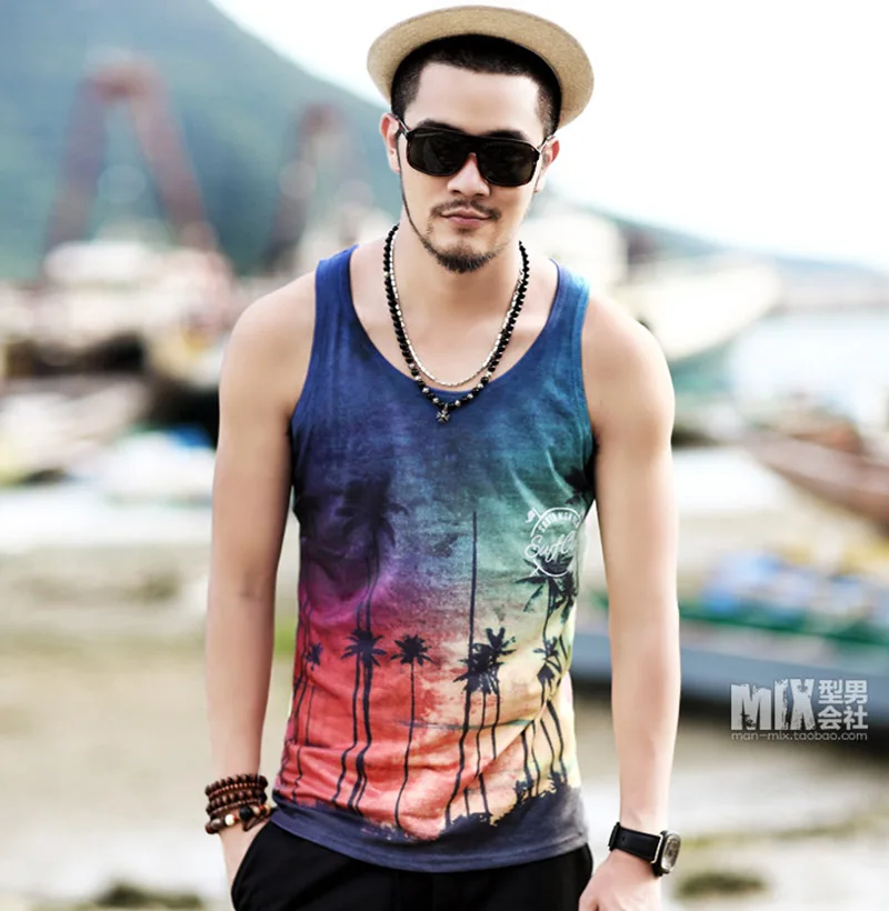 Scenery printed men's casual vest sleeveless t shirt
