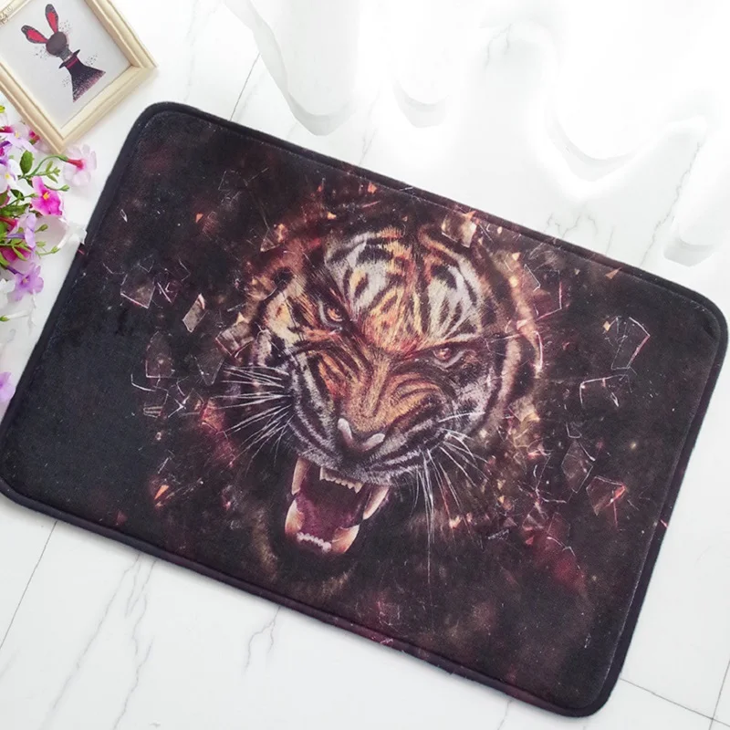 Tiger Printing Bath Mat Animals Rug Toilet Carpet Suede Non Slip