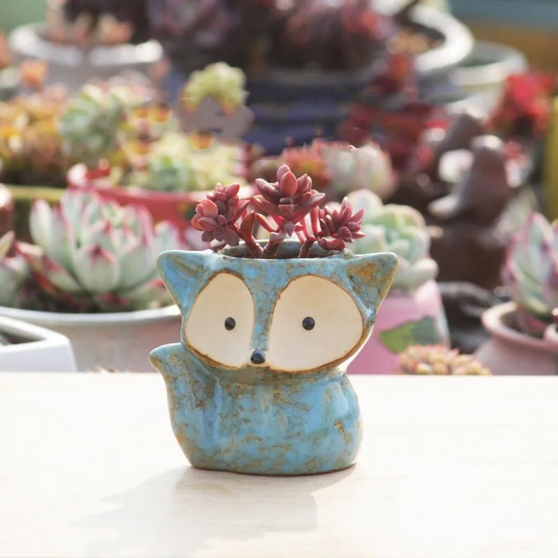 Creative Cartoon Fox Ceramic Flower Pot Thumb Pot Succulent Plant Pot Stoneware Breathable Pottery Basin Garden Decoration