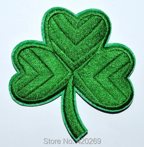 

GREEN CLOVER LEAF - IRISH SHAMROCK Embroidered Iron On Patch ~ can be sewed ~ DIY Applique