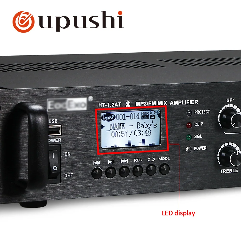Oupushi bluetooth amplifier audio 120W 240W 360W USB SD card power amplifier 5 zone mixer digital stereo mplifier with speakers