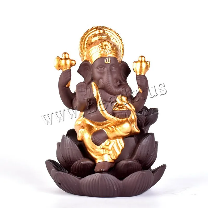 Backflow Incense Burner Ceramic Elephant God Ganesha Waterfall Incense Aromatherapy Furnace Holder Use In Home Office Teahouse