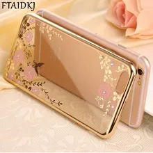 FTAIDKJ الفاخرة شفافة واضحة زهرة لينة حقيبة لهاتف أي فون 7 6 6 S 8 زائد XS ماكس XR X 5 S SE الأزهار يترك حجر الراين الغطاء الخلفي(China)