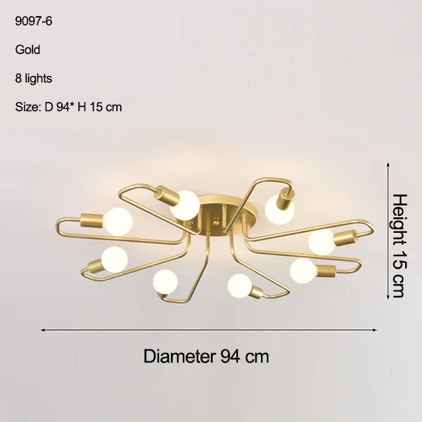 Бесплатный светодиодный светильник 85-265 в E27 Chander Lighting Vintag, светодиодный светильник, промышленные лампы, 6 ламп, люстра, светильник, белый - Цвет корпуса: 9097-8 gold