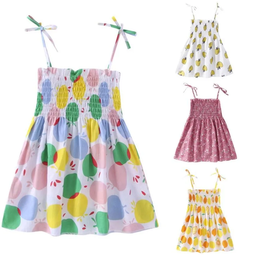 

Colors Baby Girls Infant Kids Cartoon Floral Dress Clothes Sleeveless Sundress Casual Dresses Strap Summer Beach Daily