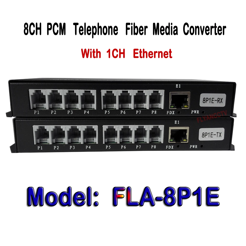 

8 Channel PCM Voice Fiber Single Mode 20KM Telephone Converter Optical Media Converter Transmitter and Receiver + 1Ch Ethernet
