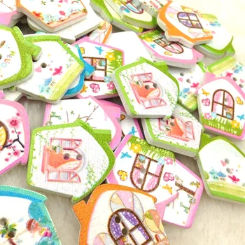 

100pcs 25MM House Wood Buttons 2Holes Sewing Crafts Accessories WB244