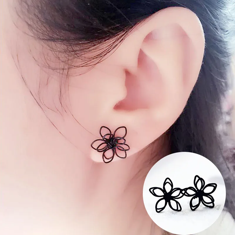

Sale 1Pair New Black Plum Flower Double Sides Stud Earring For Women Girls Gifts Party
