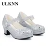 ULKNN Children Princess Shoes for Girls Sandals High Heel Glitter Shiny Rhinestone Enfants Fille Female Party Dress Shoes ► Photo 2/6