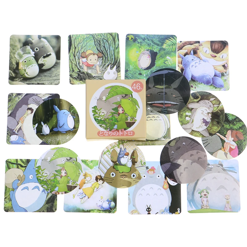 46 قطعة/صندوق لطيف الكرتون Totoro محاصر ملصقات الهاتف المحمول ألبوم الديكور ملصقات الأطفال طالب الهدايا القرطاسية ملصقات