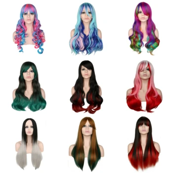 

Long Wave Gradient Colored Hairpiece Anime Cosplay for Beautiful Girl Vestidos Costume for Adult Women Fashion in Halloween