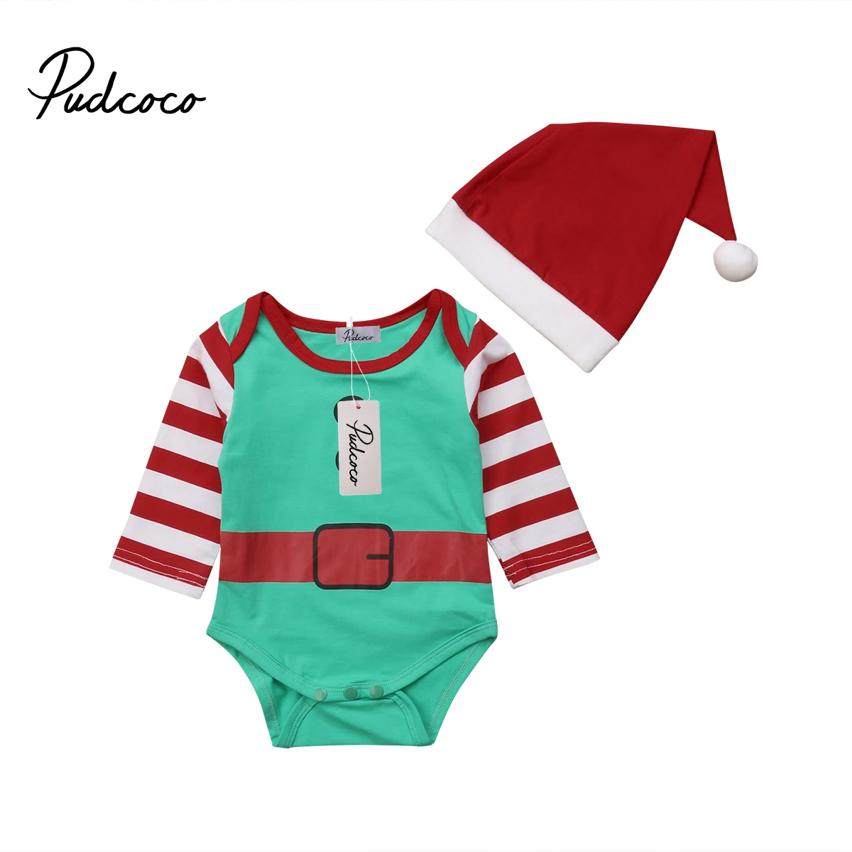 Babies Christmas Clothes Newborn Baby Boy Girl Bodysuit  Hat Elf Outfits Clothes Xmas Cotton Clothing Set 0-18M