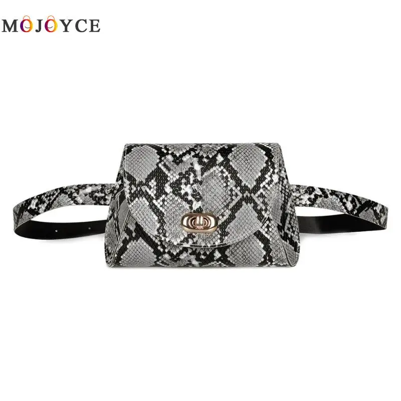 

Snake Print Women Waist Bag Fashion Designer Flap Fanny Pack Serpentine PU Leather Belt Bag