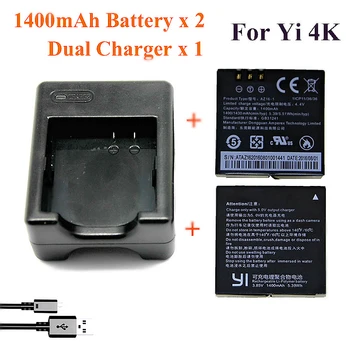 

For Xiaomi Yi 4K 4K+Yi lite,1400Mah 2 Pcs Battery+Xiao Yi 2 Dual Battery Charger For Sport Yi 4K Action Camera Accessories