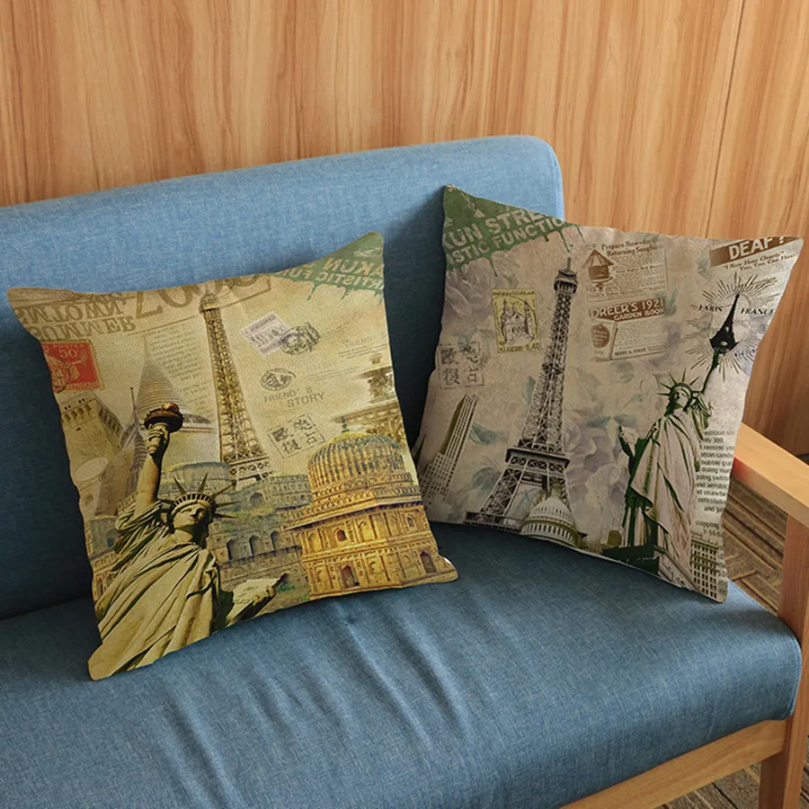 الولايات المتحدة تمثال الحرية الطباعة خمر الكتان وسادة ديكور المنزل وسادة وسادة مكتب أريكة مربعة cojines almofadas
