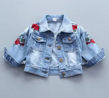 

New 2019 Spring Autumn Fashion Style Flower Embroidery Girls Denim Jacket Kids Girl Spring Autumn Jacket Children Denim