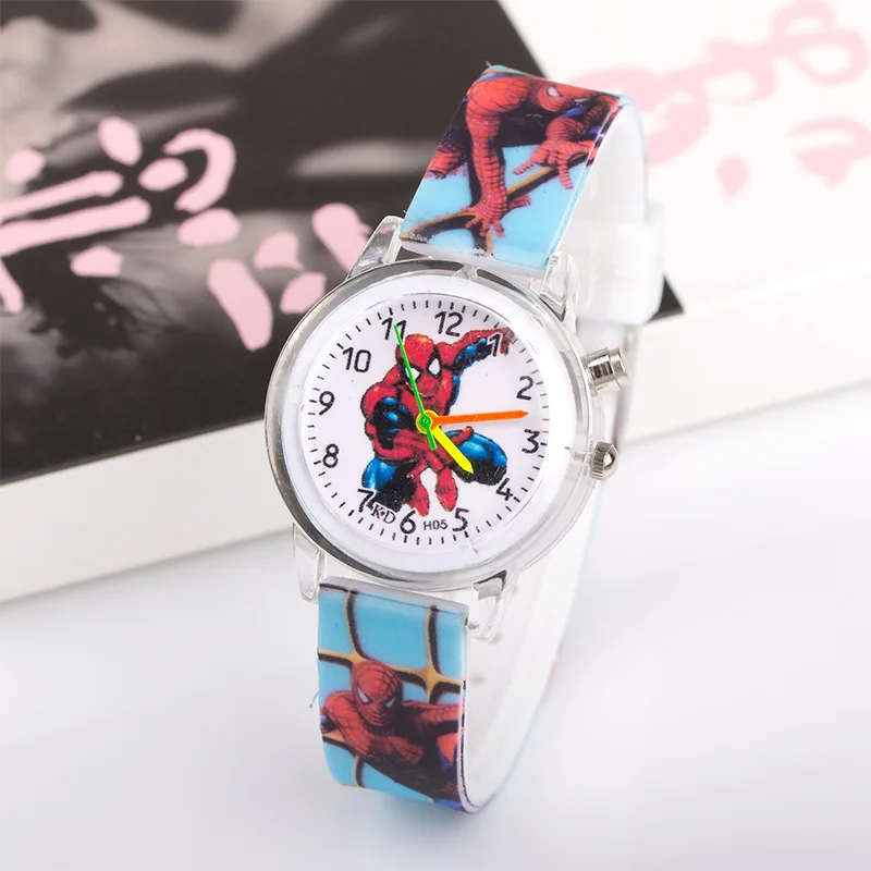 Flash Light Luminous Hero Spiderman Children Watch Good Quality kids watches for boys girls Baby Gift student clock wristwatches - Цвет: light sky blue