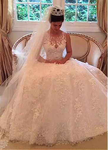 Потрясающее бальное платье принцессы, кружевное свадебное платье без рукавов, иллюзия на спине, с молнией, кружевное платье Vestido De Novia Princesa в