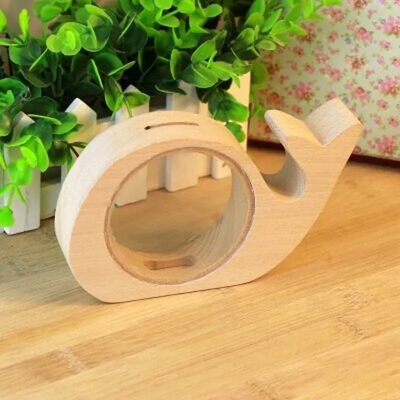 Wood animal coin bank with transparant Glass Cartoon doll Piggy bank for paper money safe counter cash box for Kids Child Gift