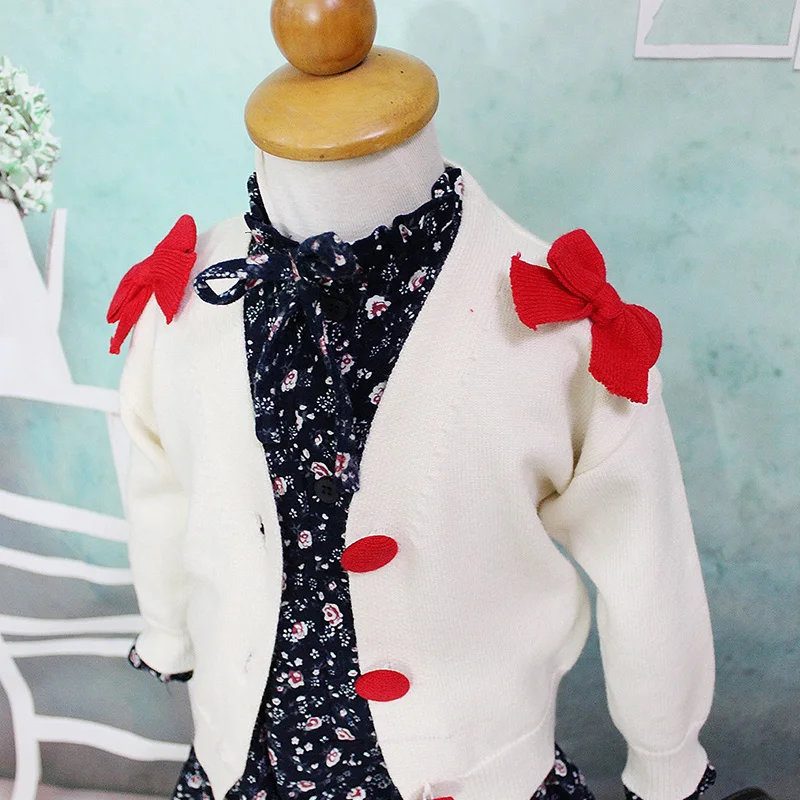 Bowknot Baby Girl Sweater Solid Color Sweet Princess Cardigan Button Closure Infant Kids Cotton Knitted Long-Sleeved V-Neck Coat (7)
