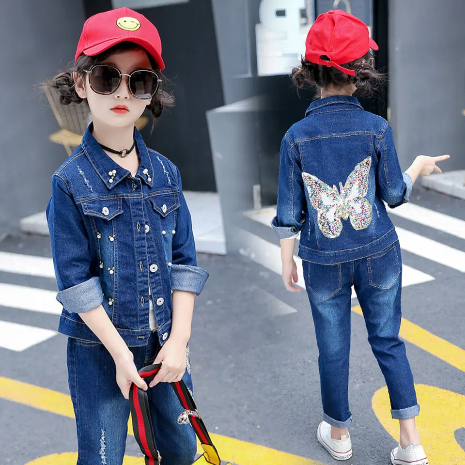 

New 2018 Fashion Girl's Clothing Set For Spring Children Set Baby Girl Denim Suit Long Sleeve Quality Tops+jeans 2Pcs Casual Set
