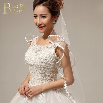 

BOAKO Women Bridal Short Wedding Veil White/Ivory Veil One Layer Lace Flower Edge Appliques for Wedding Party Accessories B40