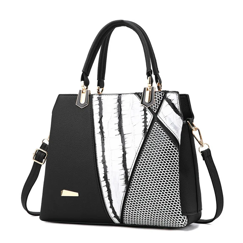 Fashion Women Brand New Design Handbag Black And White Snake Stripe