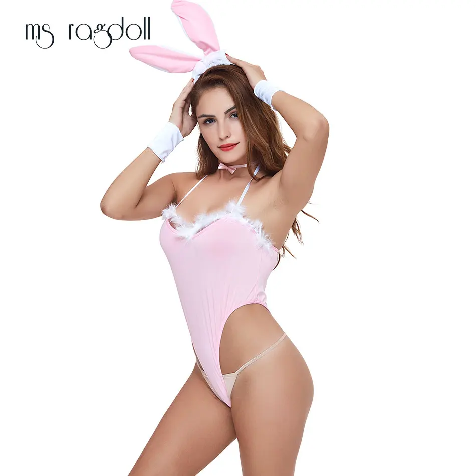 2019 Bunny Girl Cosplay New V-Neck Set Tempt Dress Women Clothing Rabbit Ears Costume Nightwear Uniform Sexy Erotic Lingerie