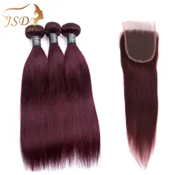 JSDShine бразильский средства ухода за кожей пучки волнистых волос с синтетическое закрытие волос 99J бордовый цвет человеческие волосы Связки