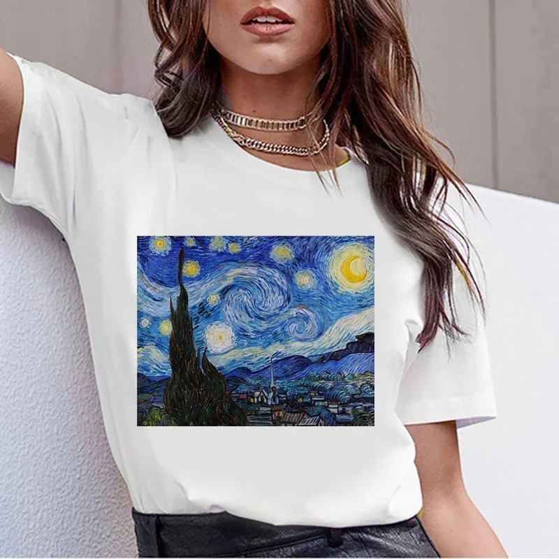 Футболка Grunge Aesthtic Van Gogh футболка с художественной росписью Женская забавная футболка с коротким рукавом Harajuku Ullzang Футболка Топ Футболки женские - Цвет: 20