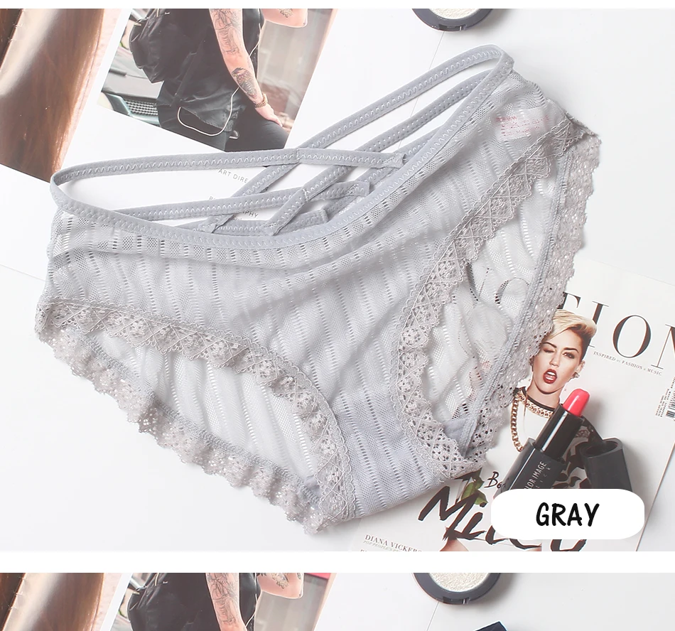 New Panties Women Cross with Sexy Bud Silk Gauze Briefs Breathable Comfortable Hollow Lace Seamless Cotton Girls Underwear (5)