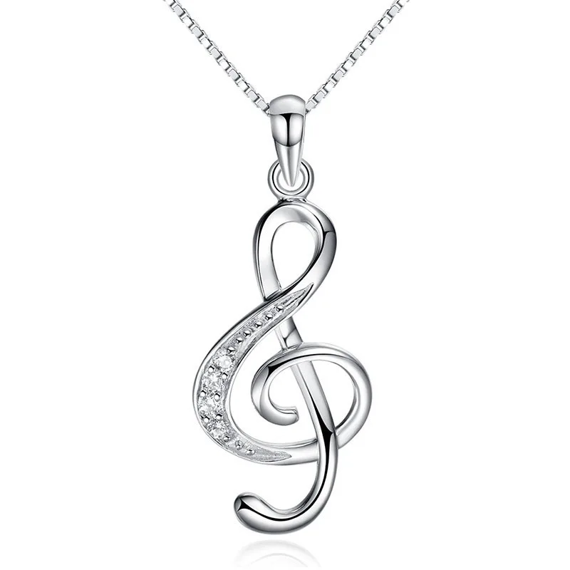 Silver Plated Musical Symbol Note Clef Necklace Pendant Elegant Wedding